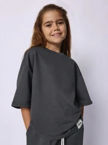 SUMWON Conjunto coordenado de camiseta oversized com ombros caídos e calça pantalona com cordão. Ideal para o inverno, estilo casual urbano e outono. - Cinza escuro - Ver 3