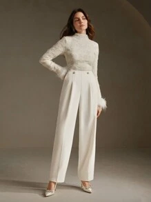 Anewsta Pantalones de mujer modernos y de moda con hebilla metálica para uso urbano