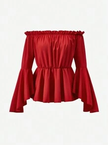 Blusa con volantes y manga larga sin hombros de moda para adolescentes, para Navidad