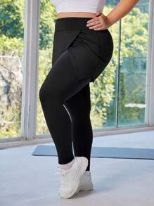 SHEIN Sport Studio Plus Size Women's Plain Minimalist Casual Sports Leggings & Pants, Daily Wear