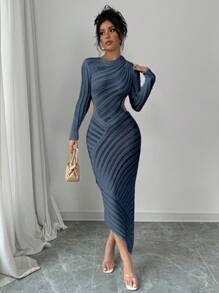 Rafferiza Đầm Bodycon khoét eo thanh lịch thời trang - Màu xanh hải quân - Xem 6