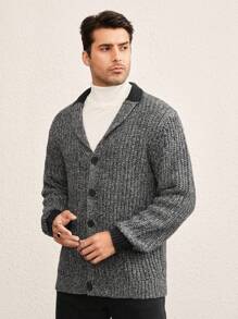 Manfinity NXTstreet Men's Loose Drop Shoulder Knit Cardigan, Suitable For Autumn/Winter - Black and White - View 2