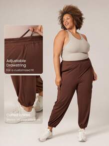GLOWMODE CloudKnit Plus Size Adjustable Drawstring Waist Cargo Joggers With Multi Side Pockets Daily Casual - Cinnamoninspiration - View 4
