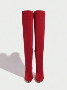 CUCCOO SZL Pointed Toe Slim Heel Thigh High Fashion Boots For Women For Christmas And New Year Holiday Valentines Valentine's Day Spring Shoes - Red - View 7