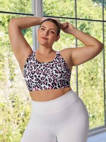 Easithlete 大码女式豹纹交叉后背运动胸罩 - 彩色 - 查看 5