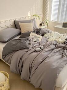 2/3 件套柔软被套套装 - 最佳豪华卧室床上用品套装，包含 1 个被套和 1/2 个枕套 - 价格实惠，品质优良，提供单人床、双人床、大号双人床、特大号双人床尺寸，适合学校使用 - 灰色 - 查看 6