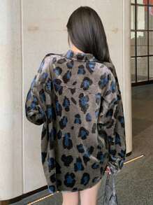 DAZY Velvet Leopard Print Loose Women Regular Jacket,Fall Clothes Women Coats - Brown - View 5