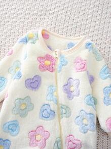 Cozy Pixies 新生女婴碎花圆领长袖连体衣，加厚内衬 - 卡其色 - 查看 5