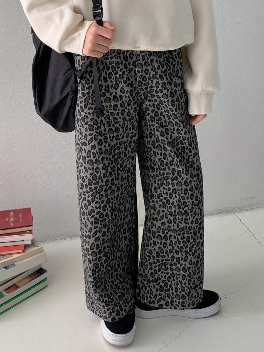 DAZY 少女秋季/秋装豹纹裤 - 深灰色 - 查看 1