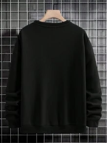 SHEIN Cottnline Men's Casual Japanese Style Landscape Print Crew Neck Sweatshirt - Black - View 2