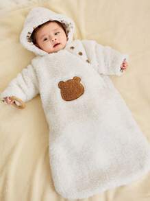 Cozy Pixies 1 Pc Baby Bear Embroidery Hooded Sleeping Bag, Warm For Autumn/ - White - View 8