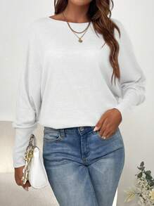 SHEIN Clasi Women Solid Color Round Neck Long Sleeve Minimalist T-Shirt, Casual Everyday Wear
