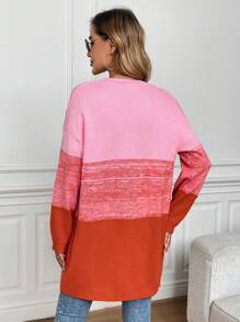 SHEIN LUNE 渐变粉色至橙色女士宽松开衫，冬季 - 彩色 - 查看 3