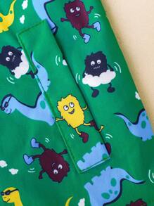 2pcs/Set Young Girl Cute Cartoon Dinosaur Print Hoodie And Jogger Pants Set - Multicolor - View 5