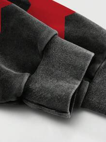 ROMWE MEN Street Life Setelan Kasual 2 Potong untuk Pria: Hoodie Bergambar Potret dan Celana Olahraga Tali Serut Warna Kontras - Hitam - View 6