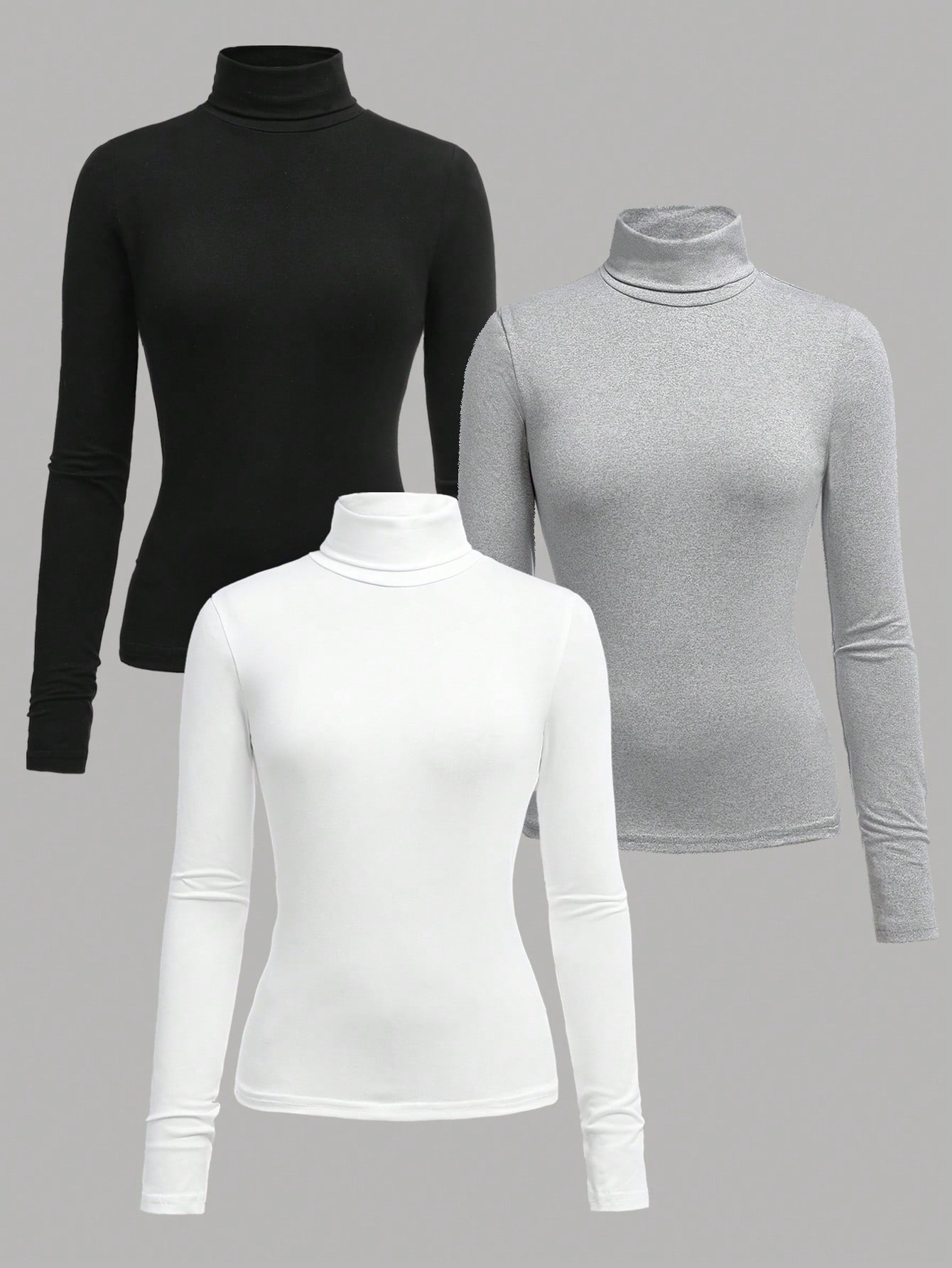 Girlism بلوزات بياقة مرتفعة مضلعة مكونة من 3 قطع م...