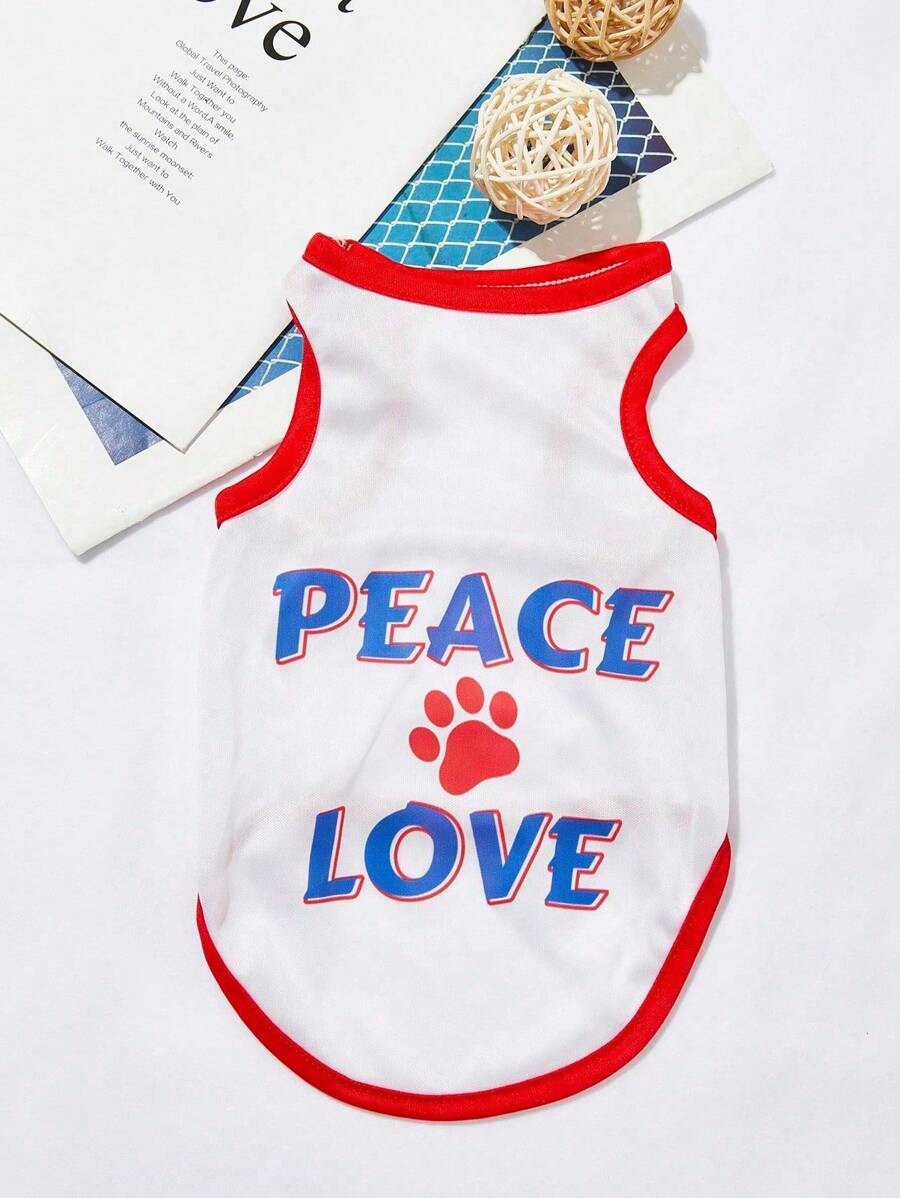 PETSIN 1pc Pet Cat & Dog Love & Peace Letter Print Blue Breathable Tank Top Vest For Summer - Multicolor - View 1
