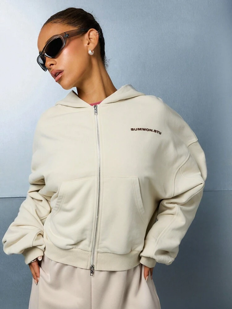 SUMWON WOMEN Oversized Zip Through Athleisure Cozy Sweatshirt Hoodie