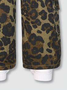 Mädchen Kleinkinder Leoparden Muster Locker Sitzende Lässig Jeans mit Mehreren Taschen