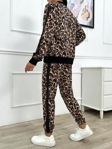 EURMUSE Leopard Printed Red Line Detailed Two Pieces Sets - Black - View 2