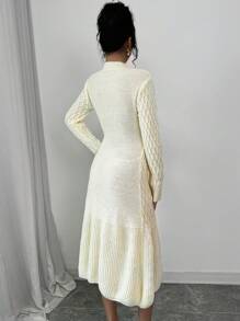 Elenzga Vestido tipo jersey con cuello redondo, flores y diseño entallado para mujer