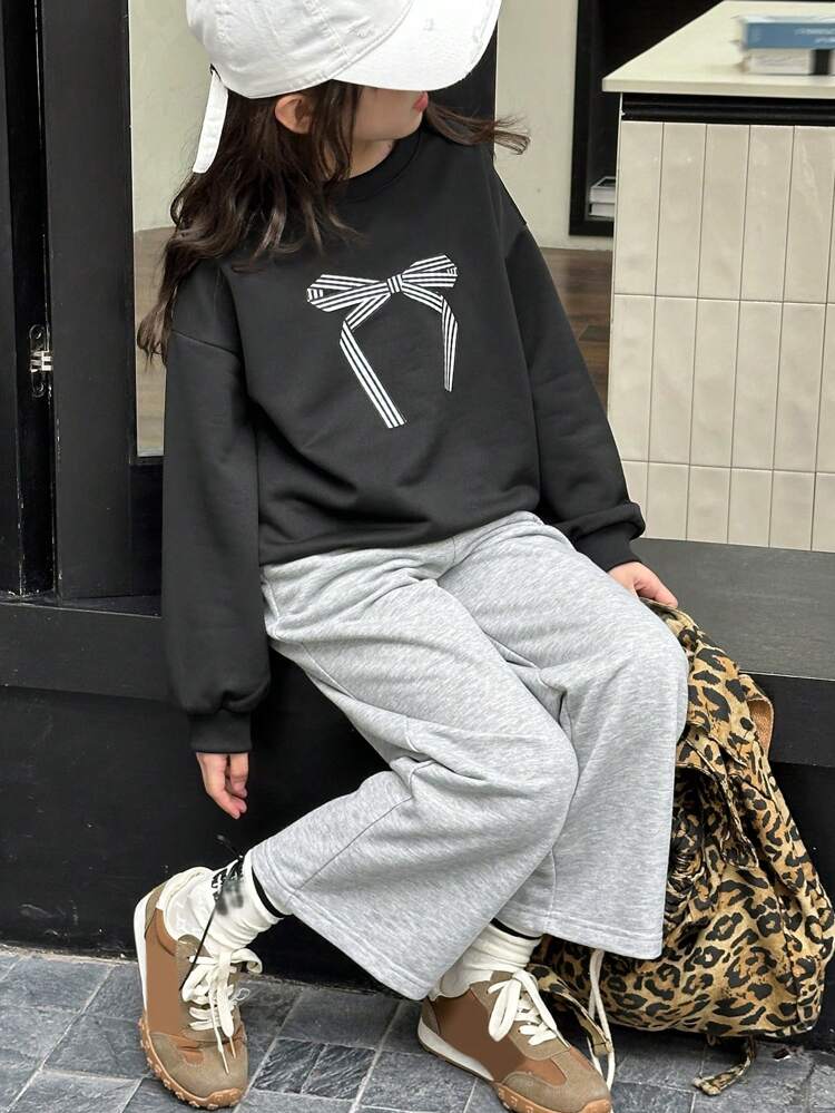 2pcs/Set Tween Girl Round Neck Knitted Outfit