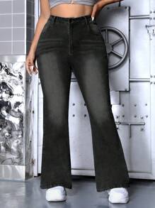 SHEIN ICON Plus Size Fashion Flared Fit Daily Wear Jeans