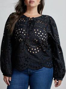 GENKIRA Áo sơ mi dài tay thêu ren thời trang đi làm ngẫu nhiên không đối xứng - màu đen - Xem 4