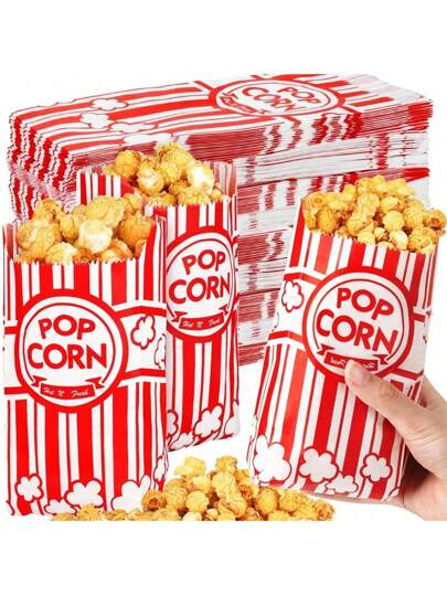 50pcs Paper Popcorn Bags For Party Popcorn Container Pop Corn Bags Bulk For Popcorn Machine Accessories Supplies School Supplies Food Bag Food Box Suitable For Candy Chocolate Cookies Etc. Valentine's Day, Valentines Wedding, Birthday,School Stuff, Kitchen Decor.