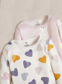 2pcs Girl Pajama Set - Long Sleeve Top And Pants With Flower, Heart, Rabbit Prints, Snug Fit - Multicolor - View 3