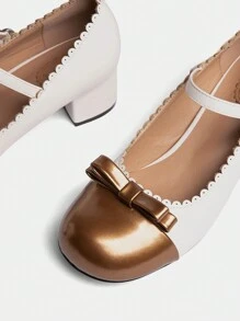 Dola Lovely Women's Contrast Color Bow Decor Fashion High Heel Pumps For Christmas And New Year Holiday Vibe Fall And Winter