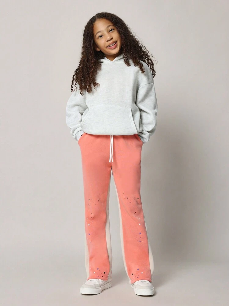 Splatter Paint Effect Contrast Side Panel Relaxed Fit Sweatpants