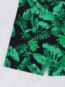 Swim Lushoire 1pc Women Tropical Plant Print Halter Neck One-Piece Swimsuit, Random Print Summer - Dark Green - View 5