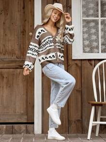 LanaWest Women Casual Allover Print Button Down Long Sleeve Cardigan Fall Cloth For Women