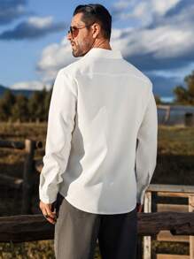 Manfinity Nomadique Men's Casual Patterned Print Button-Up Long Sleeve Shirt, Autumn - White - View 2