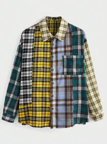 Manfinity VCAY Camisa de manga larga holgada de talla grande para hombre con estampado de cuadros multicolor, otoño - Multicolor - Ver 1