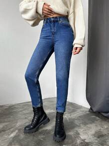 SHEIN Cottnline 100%Cotton Slim Fit Denim Jeans With Slant Pockets - Dark Wash - View 5