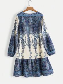 EMERY ROSE Plus Size Long Fall Dress Casual Retro Printed Long Dress,Fall Women Clothes,Winter Clothes For Women - Blue - View 2