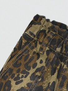 Mädchen Kleinkinder Leoparden Muster Locker Sitzende Lässig Jeans mit Mehreren Taschen