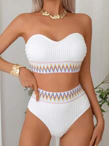 Conjunto de bikini con bandeau de control de barriga para mujer, talla 1/2 taza, para verano
