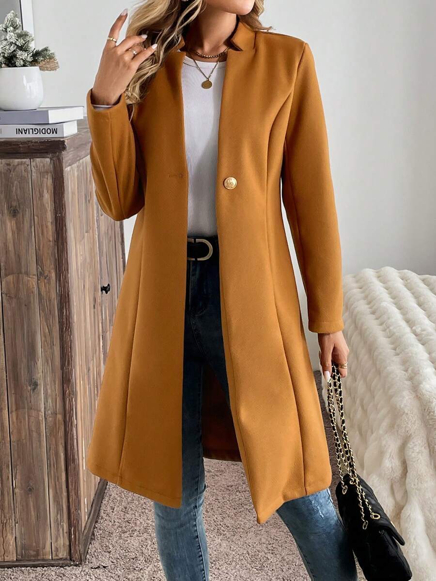 SHEIN Clasi Women Casual Solid Color Overcoat, Autumn/Winter - Brown - View 1