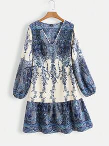 EMERY ROSE Plus Size Long Fall Dress Casual Retro Printed Long Dress,Fall Women Clothes,Winter Clothes For Women - Blue - View 1