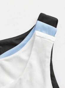 SHEIN BASICS 3 件套休闲圆领无袖紧身衣，纯色针织紧身女式 - 淺藍色 - 查看 6