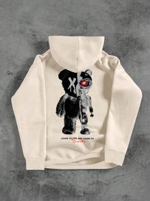 Manfinity EMRG Men's Casual Bear & Letter Print Hoodie Sweatshirt For Autumn, Everyday Wear