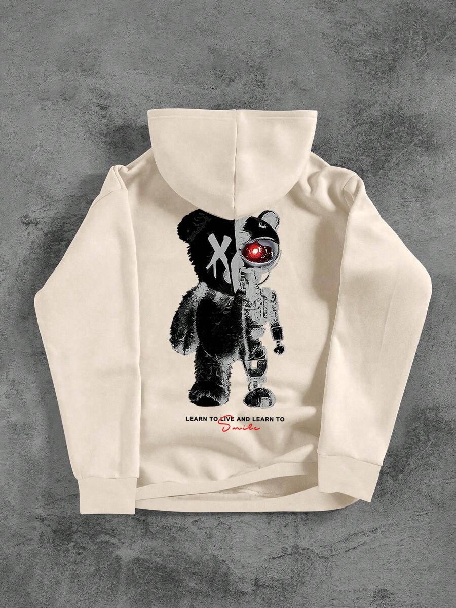 Manfinity EMRG Men's Casual Bear & Letter Print Hoodie Sweatshirt For Autumn, Everyday Wear