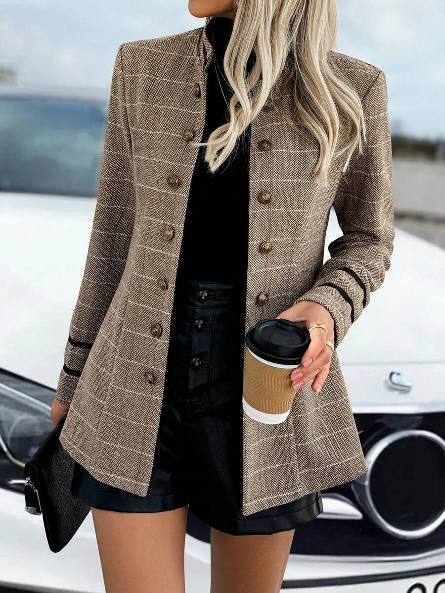 SHEIN Clasi 1pc Women Regular Fit Casual Long Sleeve Jacket Fall Winter Cloth For Women - Mocha Brown - View 1