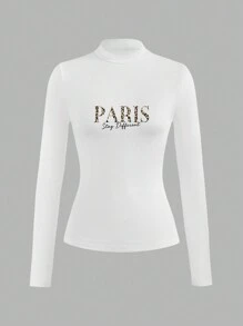 SHEIN LUNE 3 piezas Blusas básicas de cuello alto de manga larga a rayas blancas y negras de uso casual para mujer - Multicolor - Ver 10