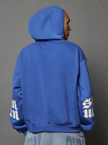 SUMWON Oversized Premium Sweatshirt Designer Logo Varsity Letters Casual Athletic Pullover Hoodie Fall Winter Loungewear Streetwear Comfort Fit - Blue - View 2