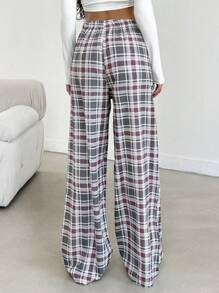 EURMUSE Low Waist Wide Leg Check Pattern ,Young Pants - Black - View 2