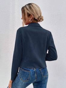 EMERY ROSE Women's Casual Street Style Solid Color Faux Suede Moto Jacket Fall Winter Cloth For Women - Royal Blue - View 2